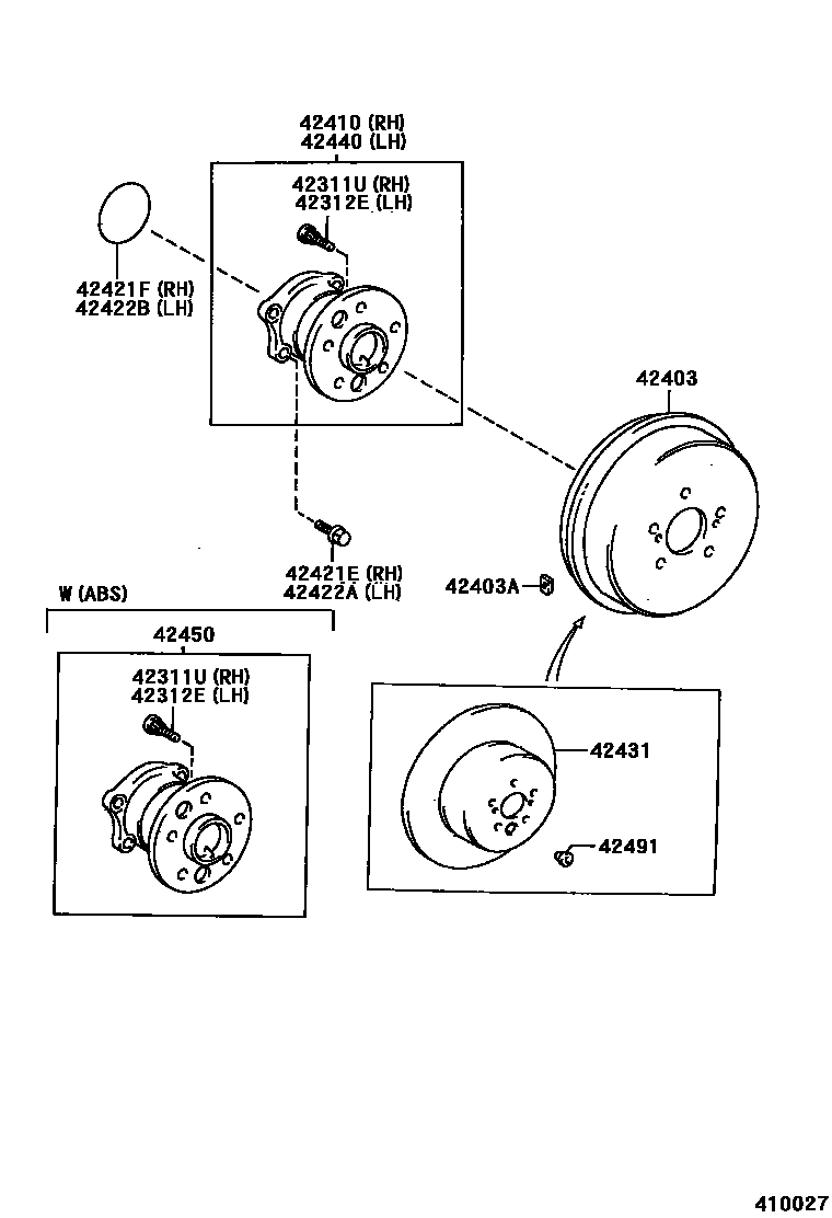 Toyota CAMRY 后桥半轴和后桥轮毂 EPC diagram — 410027