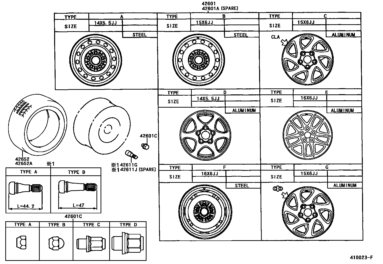 Toyota CAMRY 车轮和车轮盖 EPC diagram — 410023F