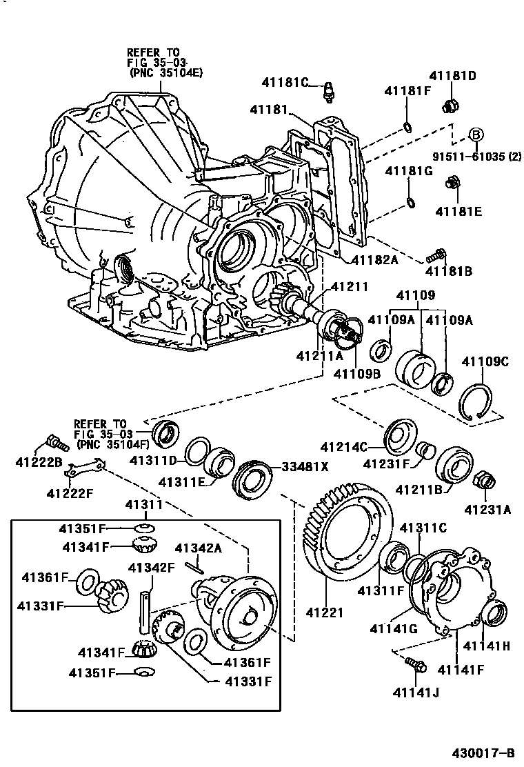 Toyota CAMRY 前桥壳和差速器 EPC diagram — 430017B