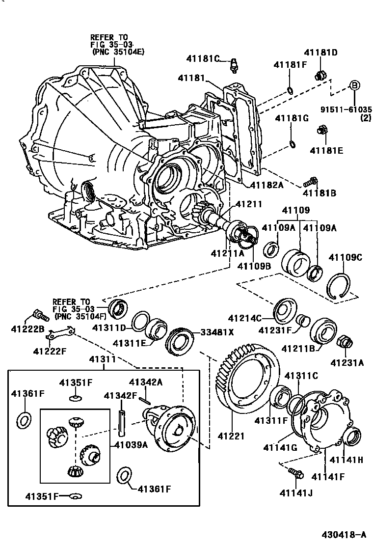 Toyota CAMRY 前桥壳和差速器 EPC diagram — 430418A
