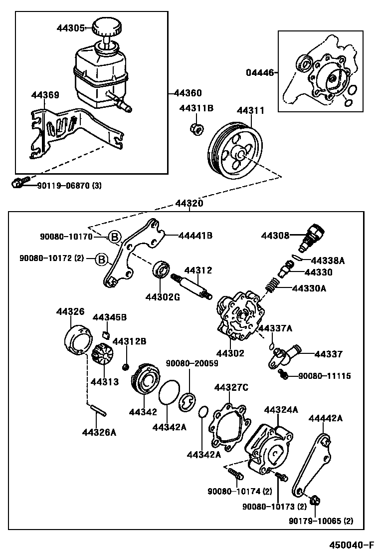 Toyota CAMRY 叶片泵和储油罐(动力转向) EPC diagram — 450040F