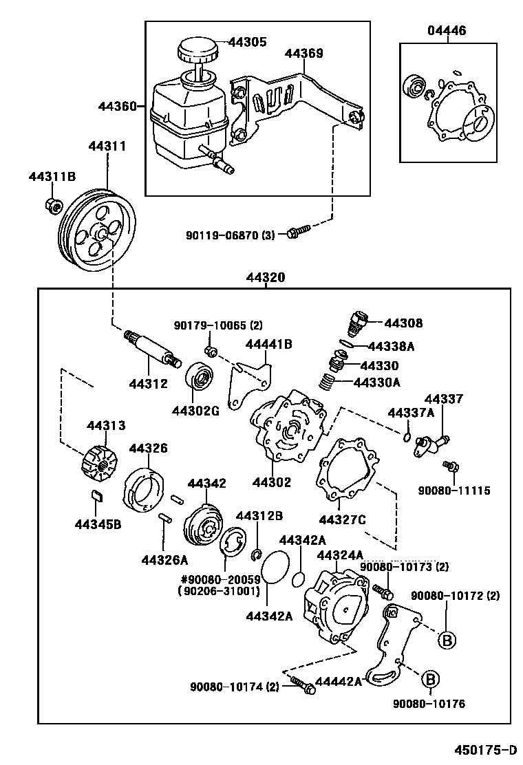 Toyota CAMRY 叶片泵和储油罐(动力转向) EPC diagram — 450175D