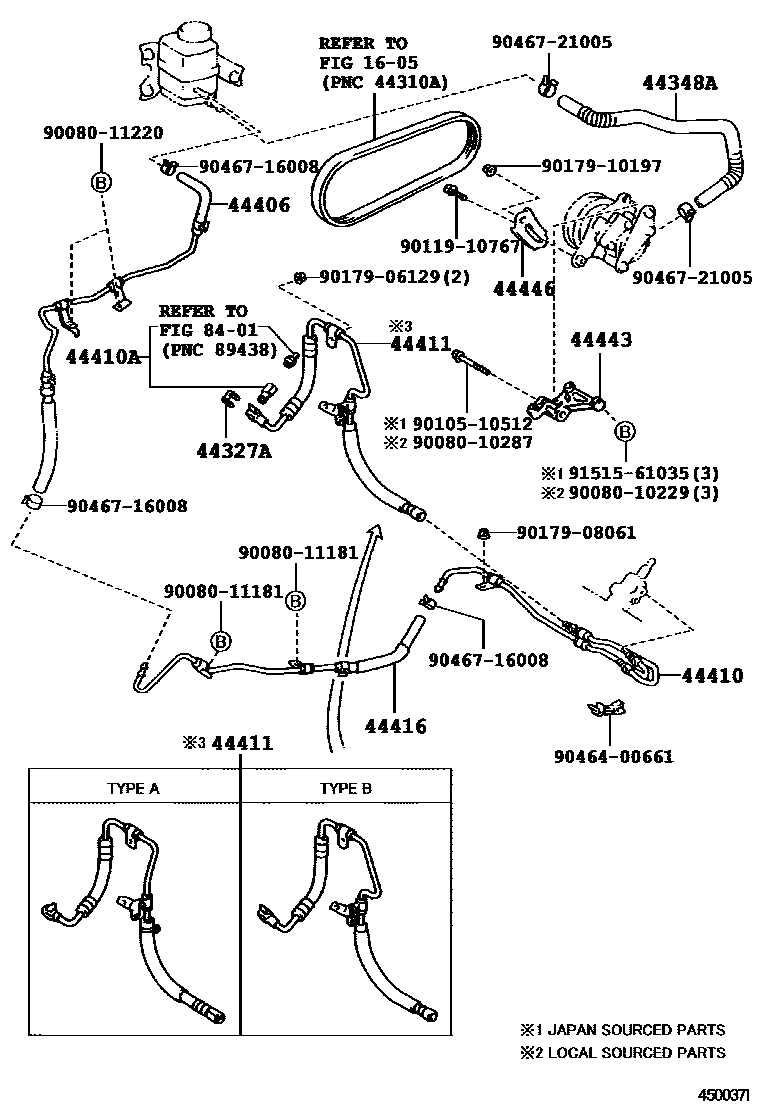 Toyota CAMRY 动力转向配管 EPC diagram — 450037I