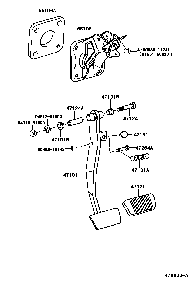 Toyota CAMRY Brake Pedal & Bracket EPC diagram — 470933A