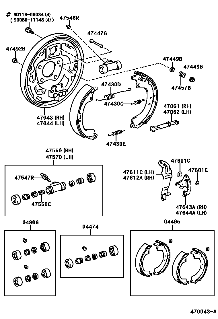 Toyota CAMRY 后鼓式制动器分泵和底板 EPC diagram — 470043A