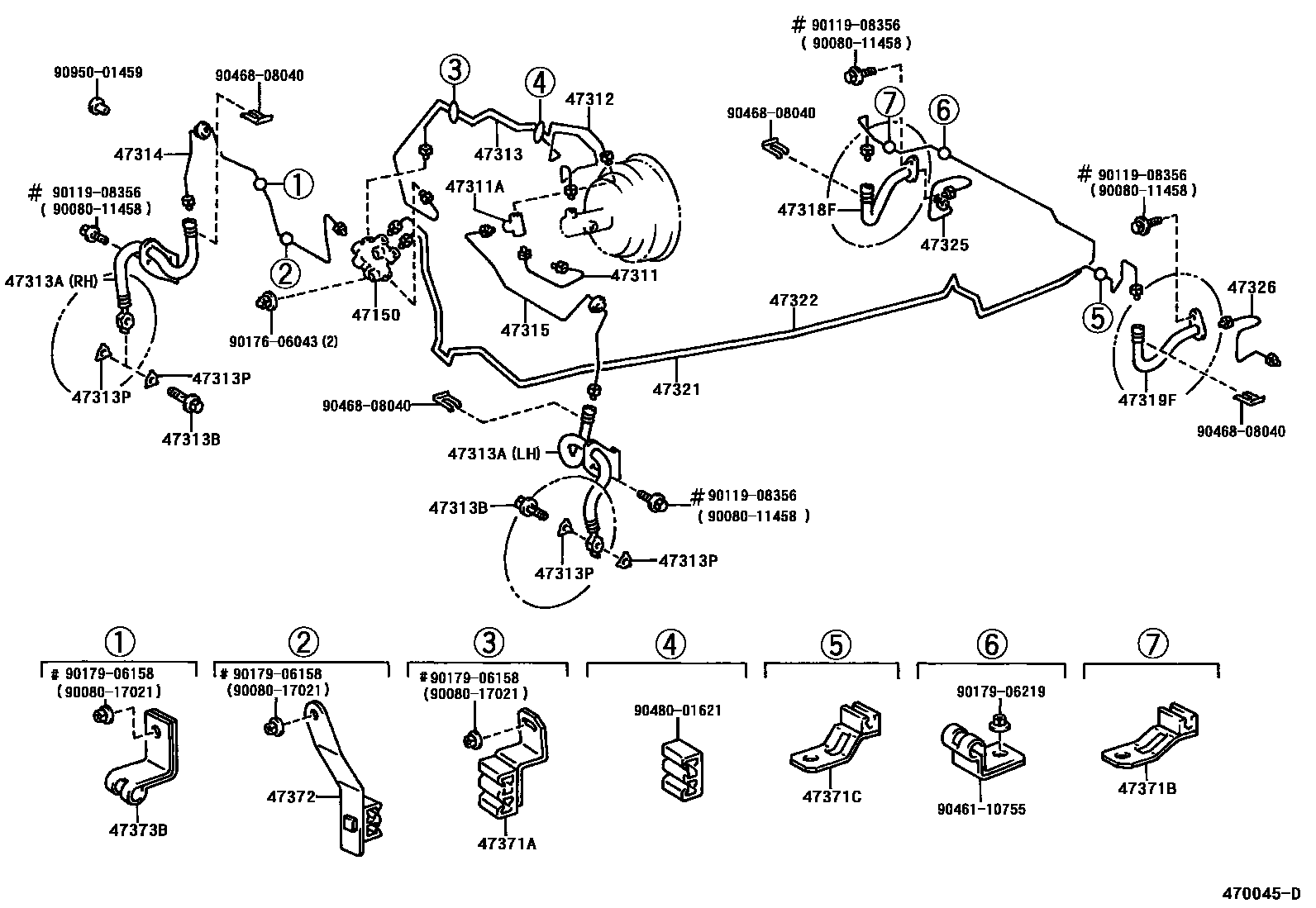 Toyota CAMRY 制动配管和卡箍 EPC diagram — 470045D