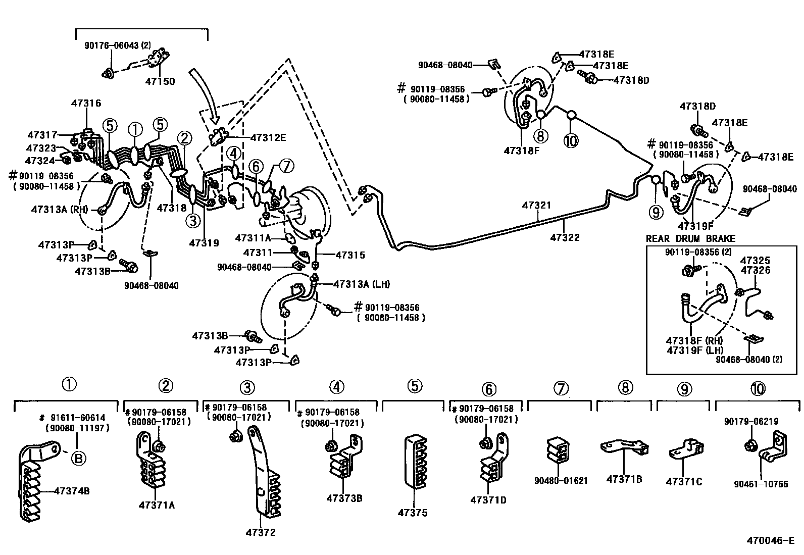 Toyota CAMRY 制动配管和卡箍 EPC diagram — 470046E