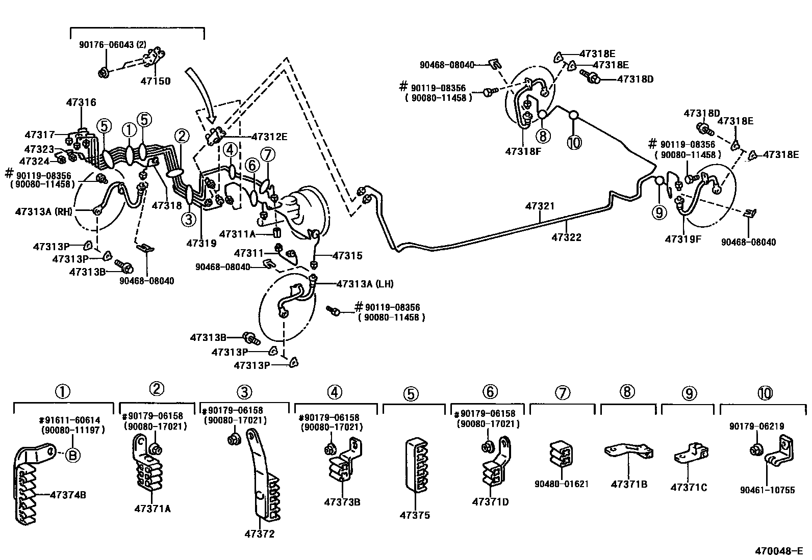 Toyota CAMRY 制动配管和卡箍 EPC diagram — 470048E