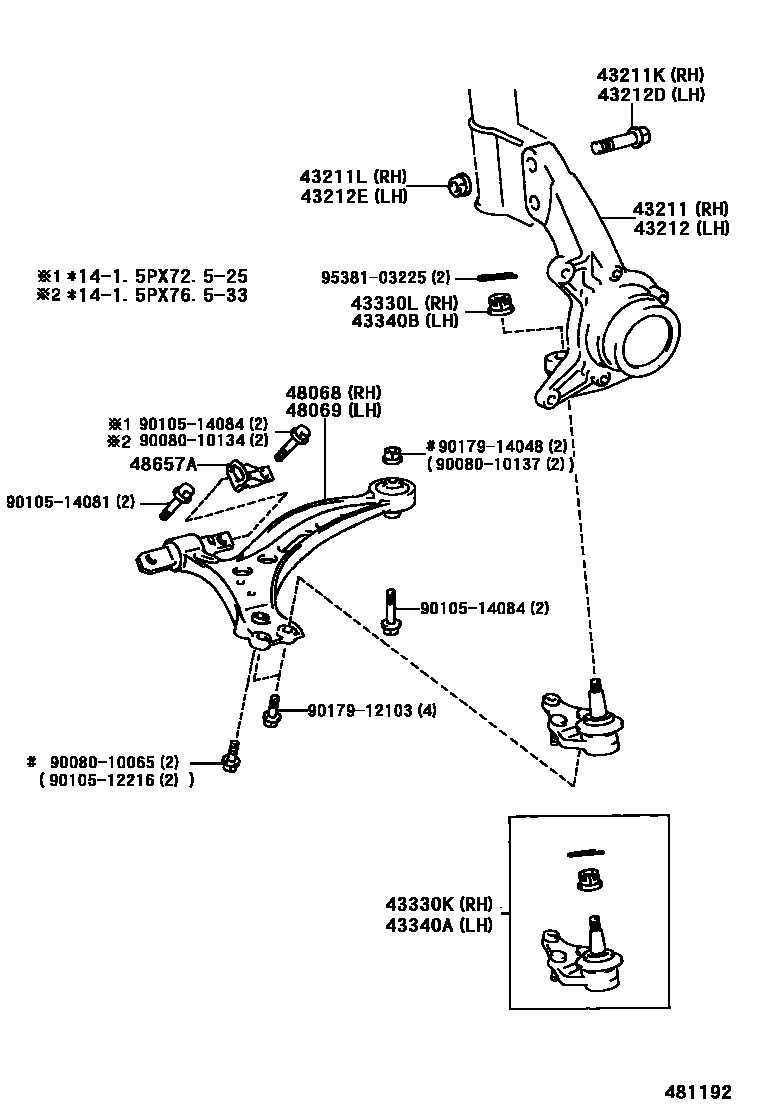Toyota CAMRY 前桥控制臂和转向节 EPC diagram — 481192