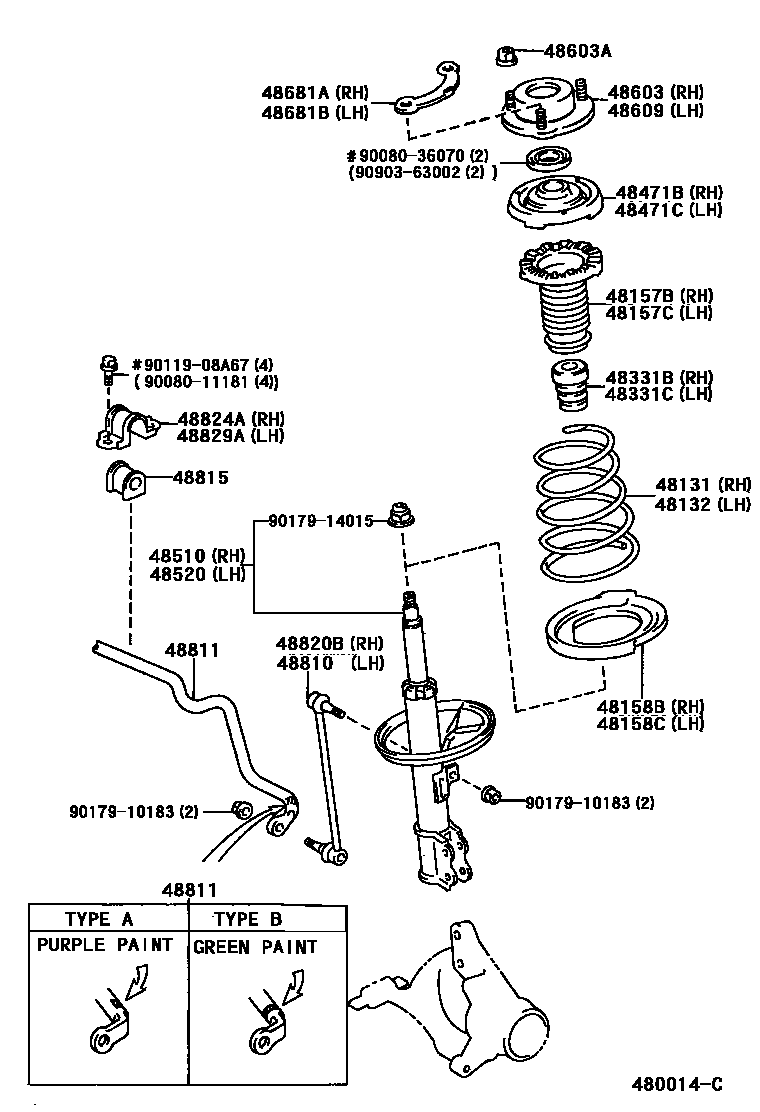 Toyota CAMRY Front Spring & Shock Absorber EPC diagram — 480014C
