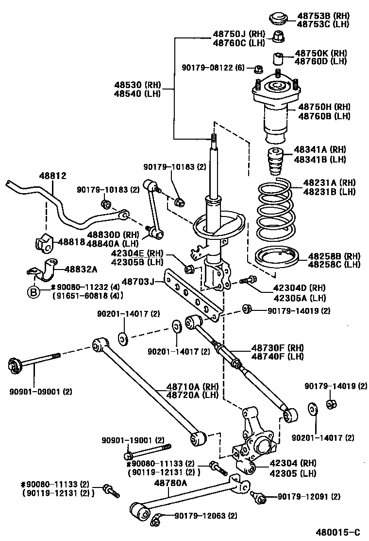 Toyota CAMRY Rear Spring & Shock Absorber EPC diagram — 480015C