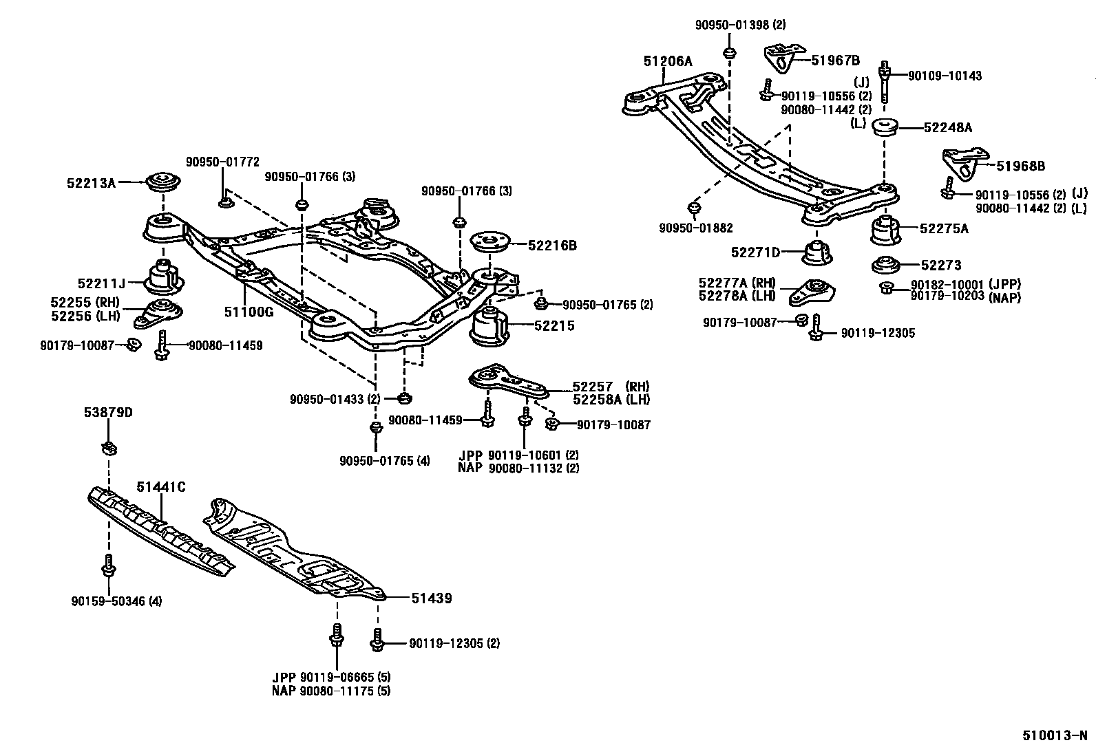 Toyota CAMRY 悬架横梁和发动机底罩 EPC diagram — 510013N