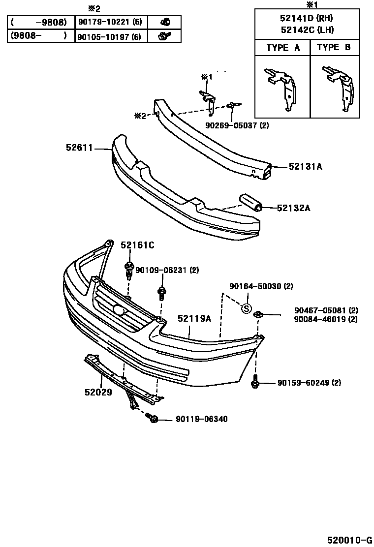 Toyota CAMRY 前保险杠及附件 EPC diagram — 520010G