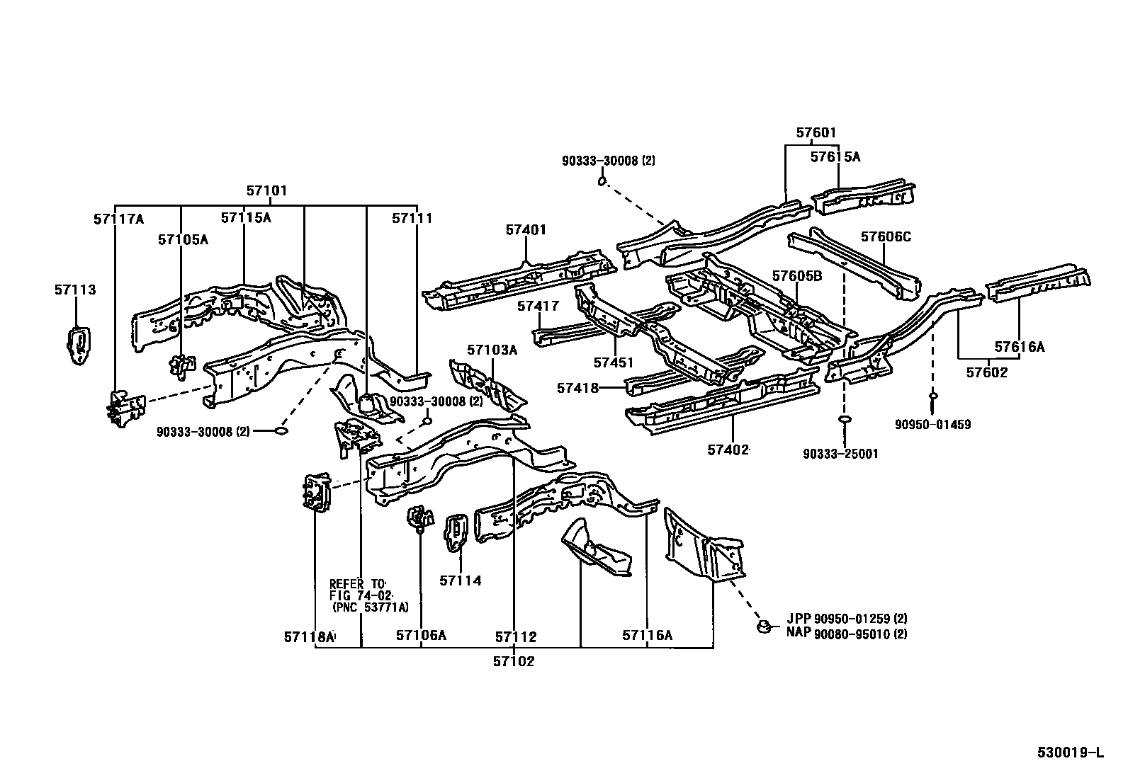 Toyota CAMRY Floor stringers EPC diagram — 530019L