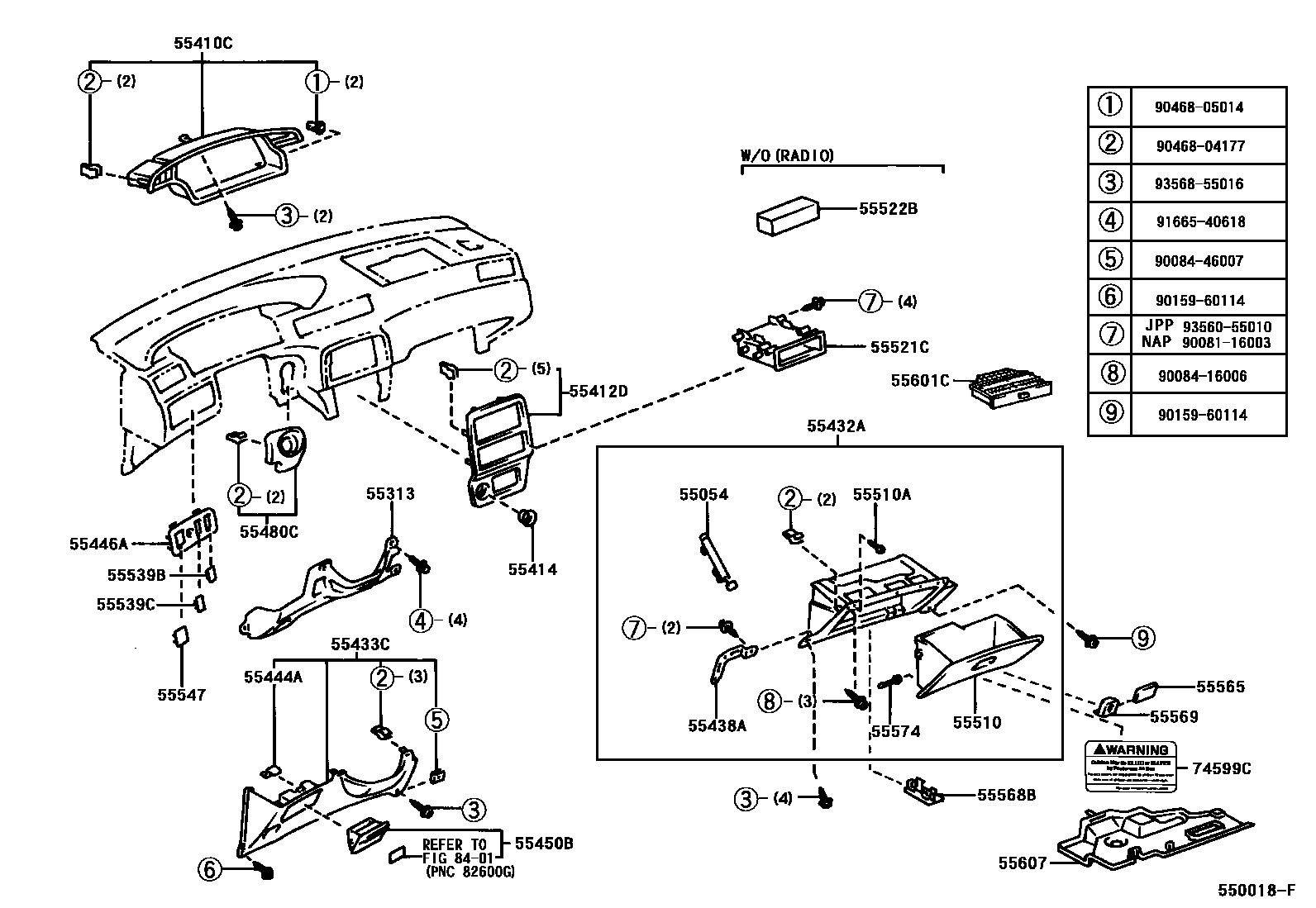 Toyota CAMRY 仪表板和手套箱 EPC diagram — 550018F