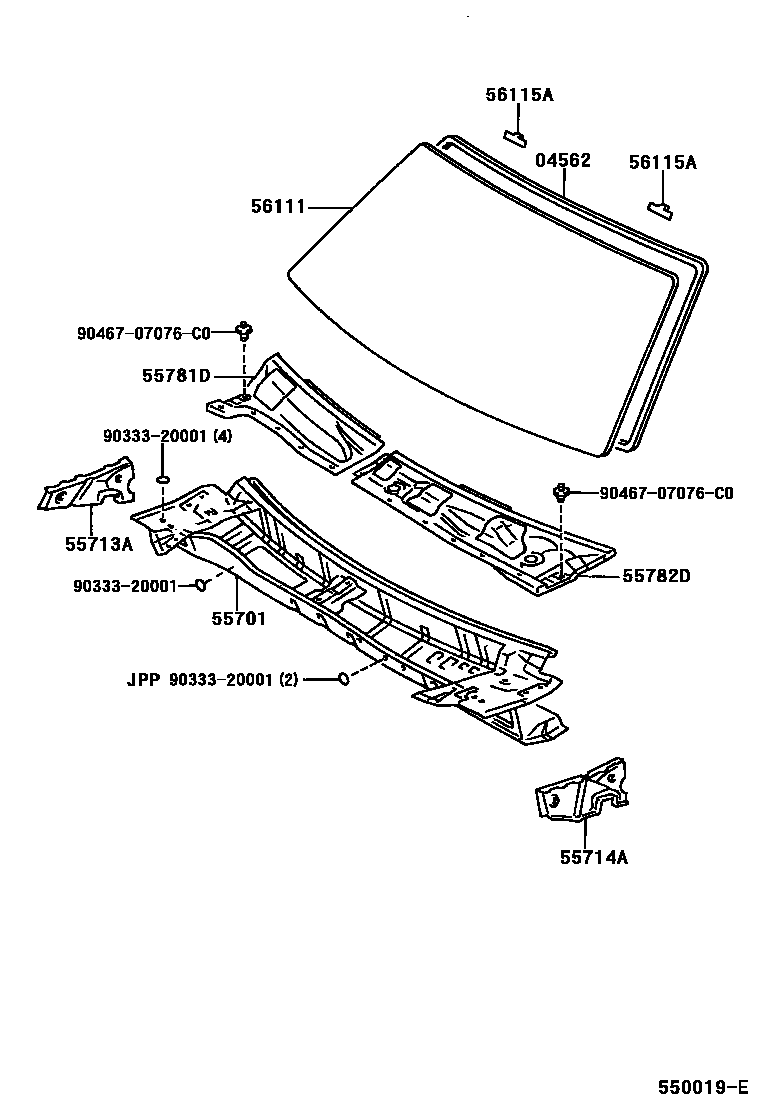 Toyota CAMRY 前围板和挡风玻璃 EPC diagram — 550019E