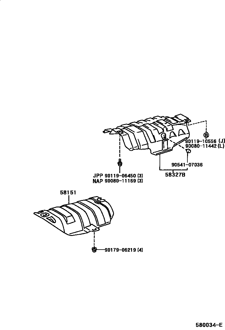 Toyota CAMRY 地板隔热垫 EPC diagram — 580034E