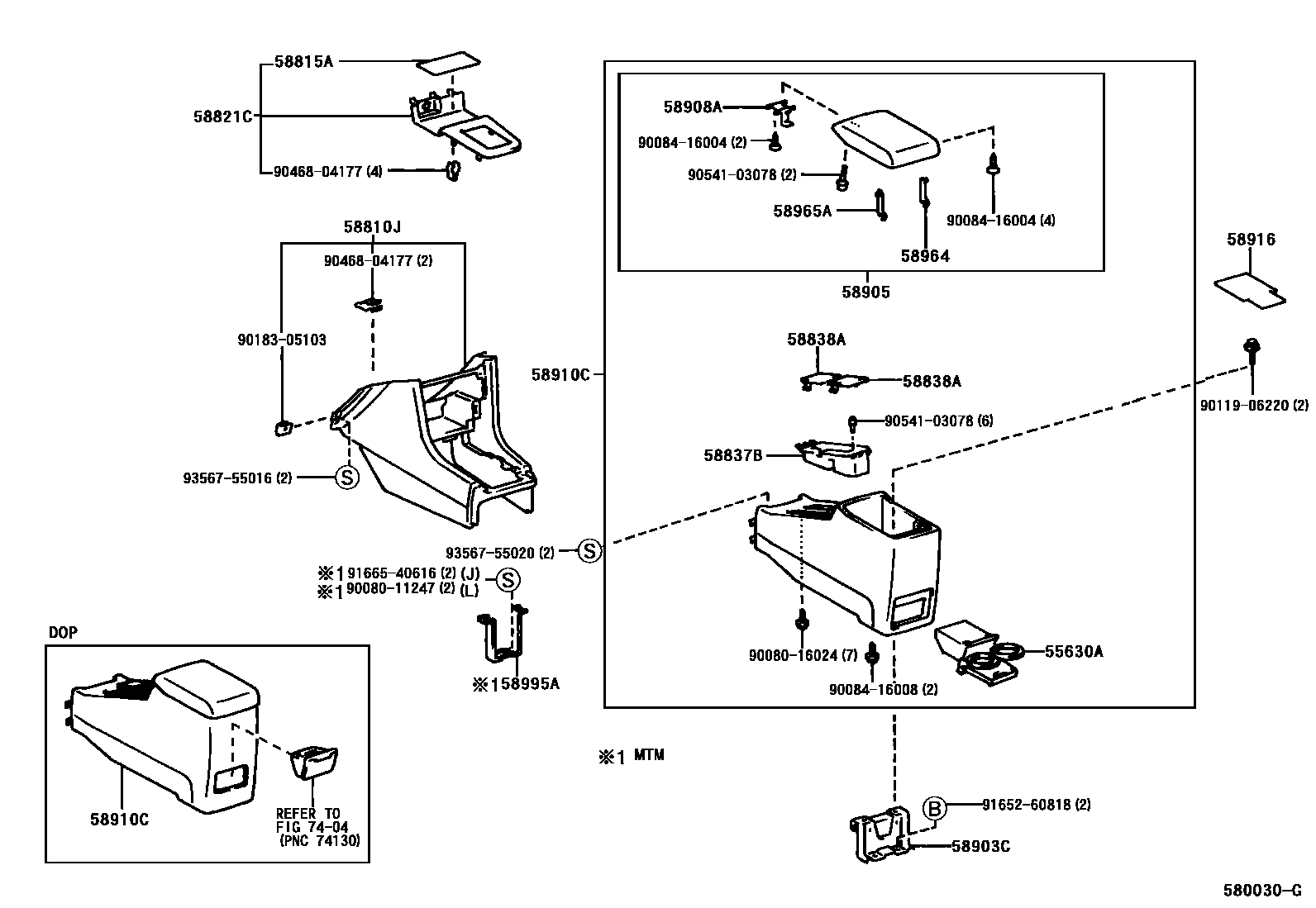 Toyota CAMRY 中央扶手箱和支架 EPC diagram — 580030G
