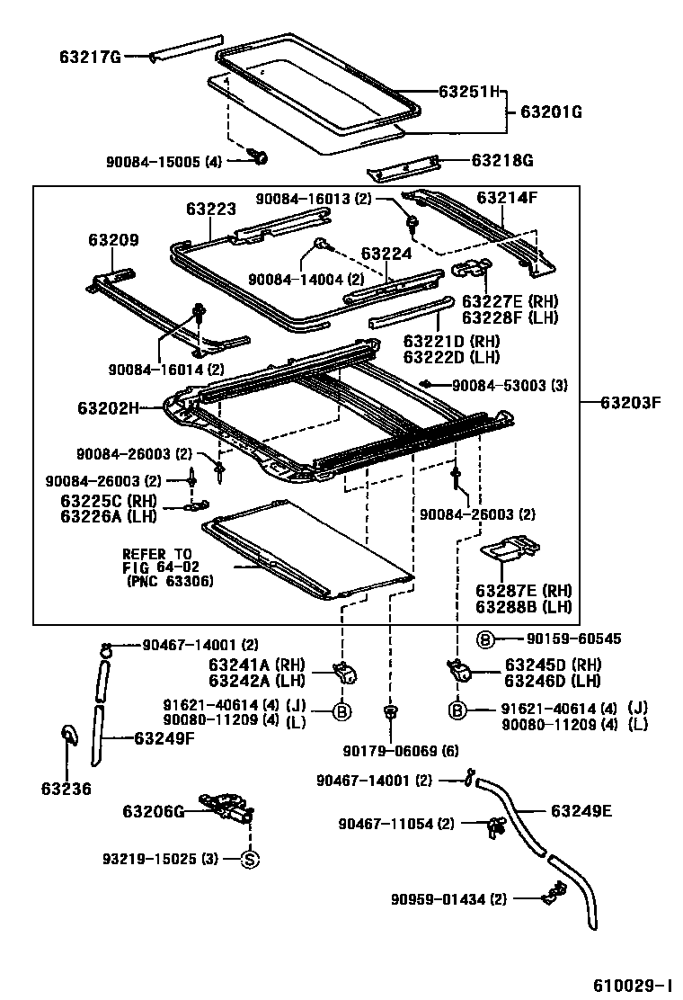 Toyota CAMRY 天窗板和背窗玻璃 EPC diagram — 610029I