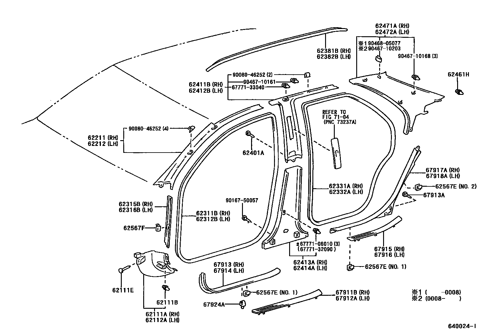 Toyota CAMRY 内饰板和车门防水胶条 EPC diagram — 640024I