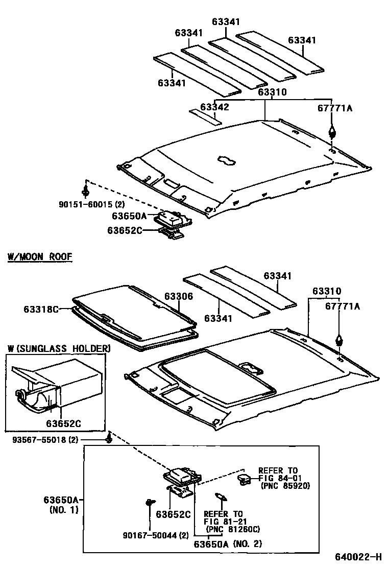 Toyota CAMRY 车顶内衬和消声垫 EPC diagram — 640022H