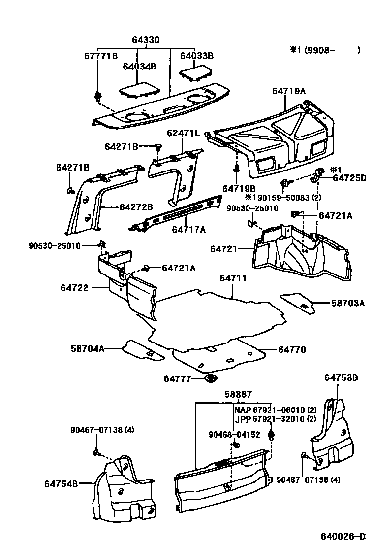 Toyota CAMRY 杂物箱板和行李箱垫 EPC diagram — 640026D