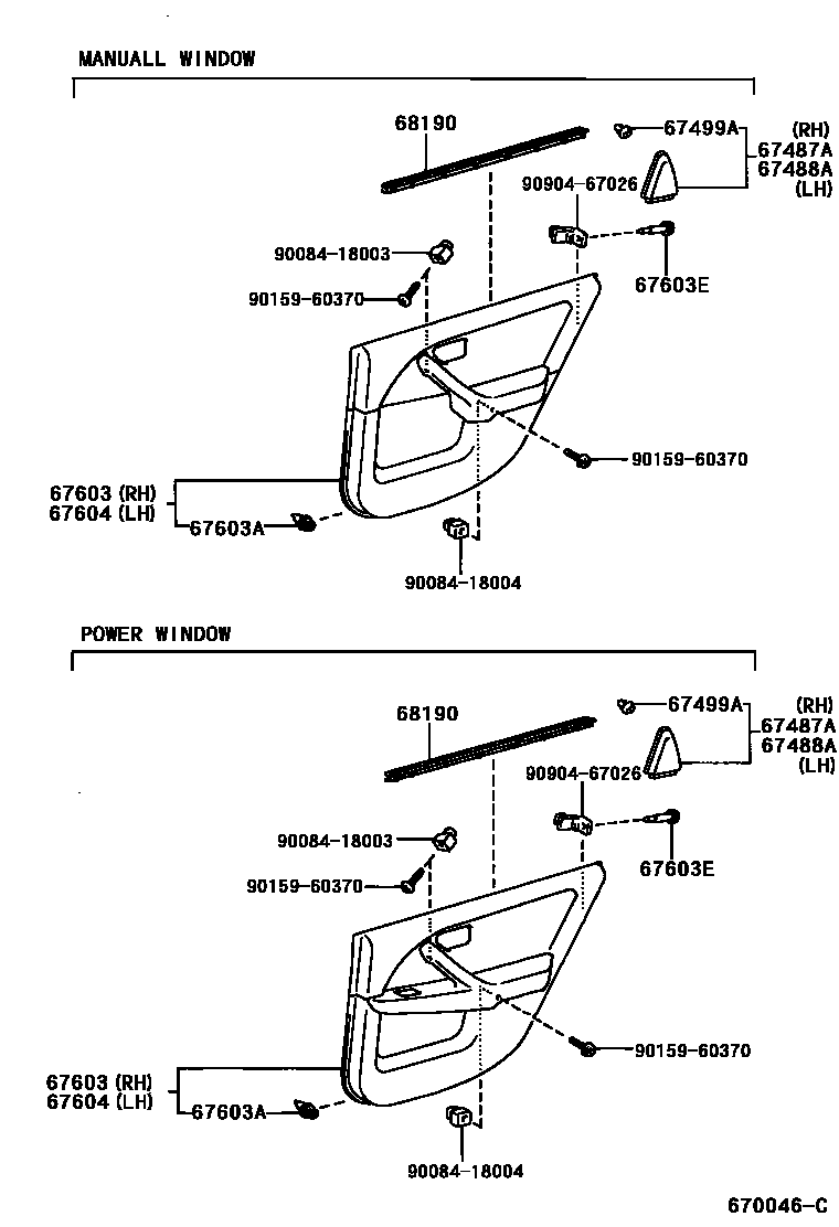 Toyota CAMRY 后门板和后门玻璃 EPC diagram — 670046C