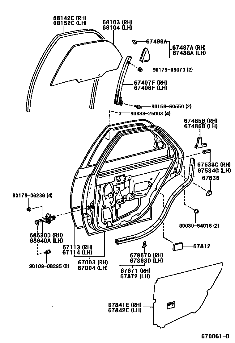 Toyota CAMRY 后门板和后门玻璃 EPC diagram — 670061D