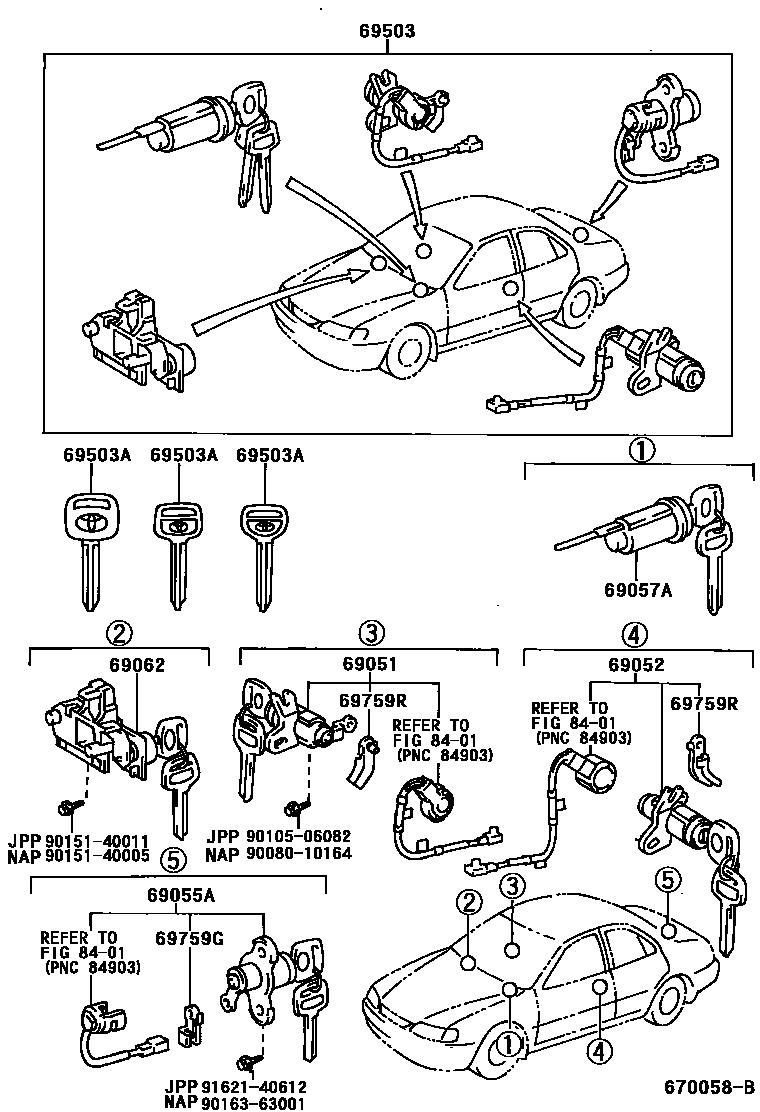 Toyota CAMRY 锁芯组件 EPC diagram — 670058C