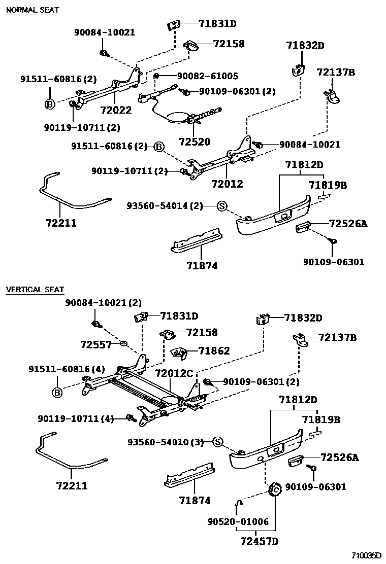 Toyota CAMRY 前排座椅和座椅滑轨 EPC diagram — 710035D