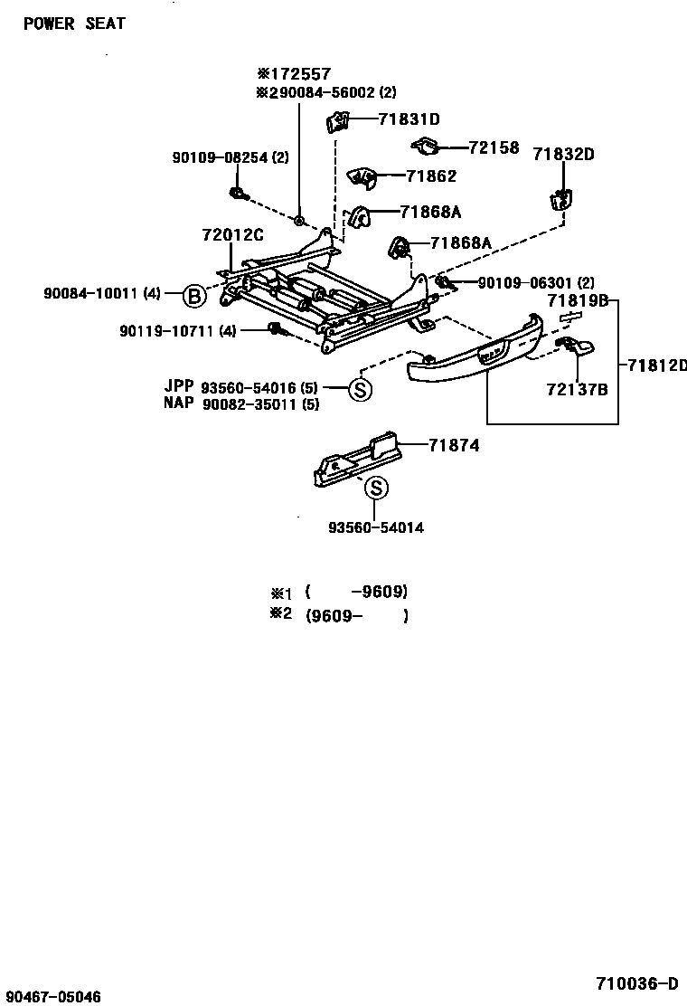 Toyota CAMRY 前排座椅和座椅滑轨 EPC diagram — 710036D