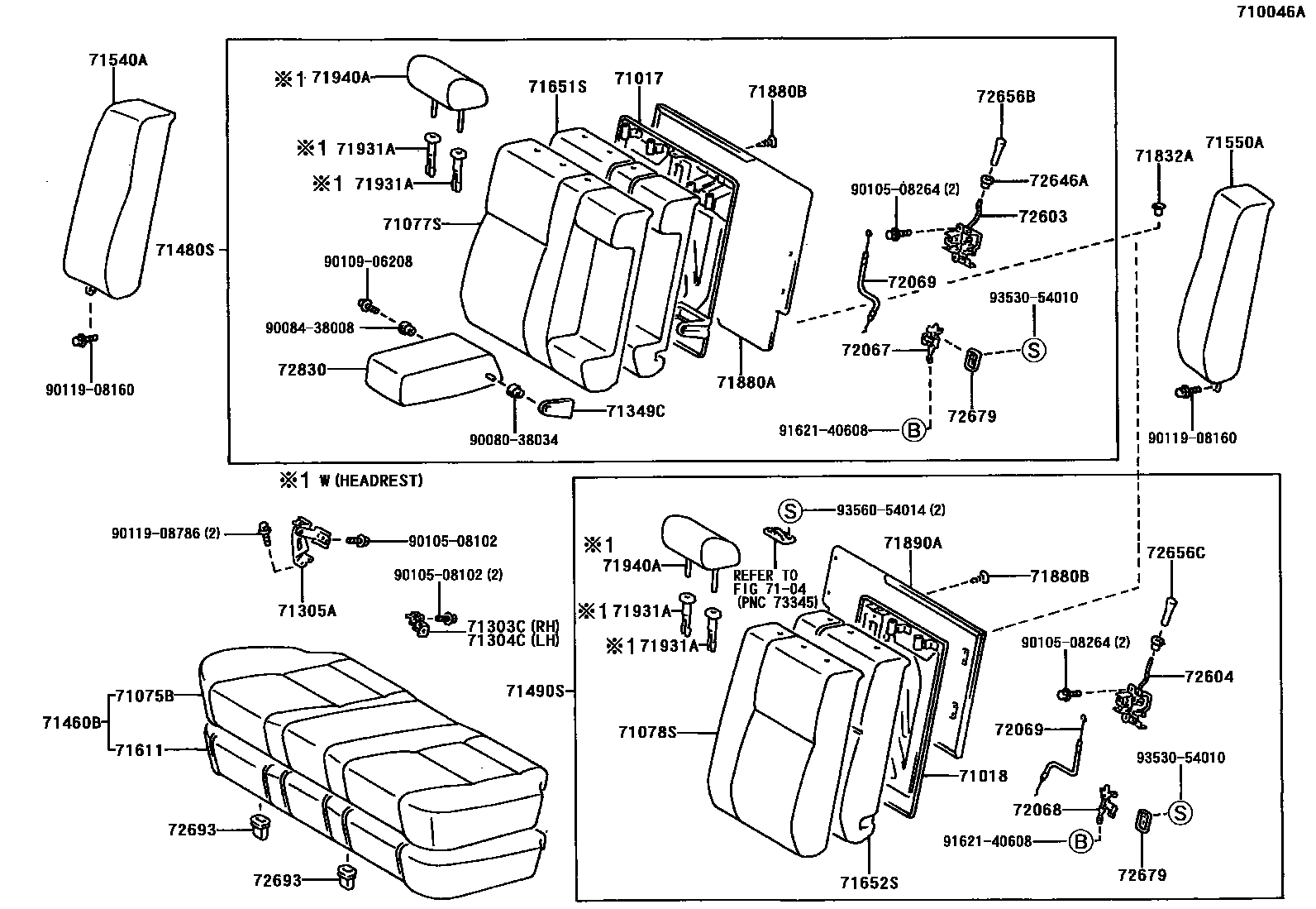 Toyota CAMRY 后排座椅和座椅滑轨 EPC diagram — 710046A