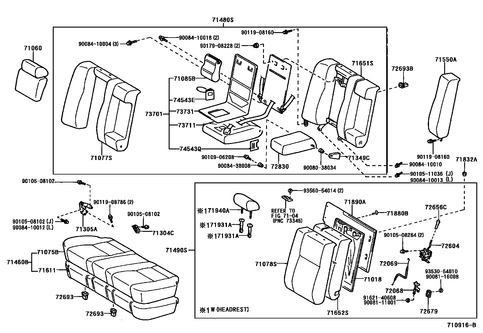 Toyota CAMRY 后排座椅和座椅滑轨 EPC diagram — 710916C