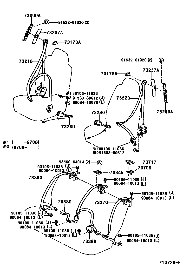 Toyota CAMRY 安全带和儿童保护座椅 EPC diagram — 710729E