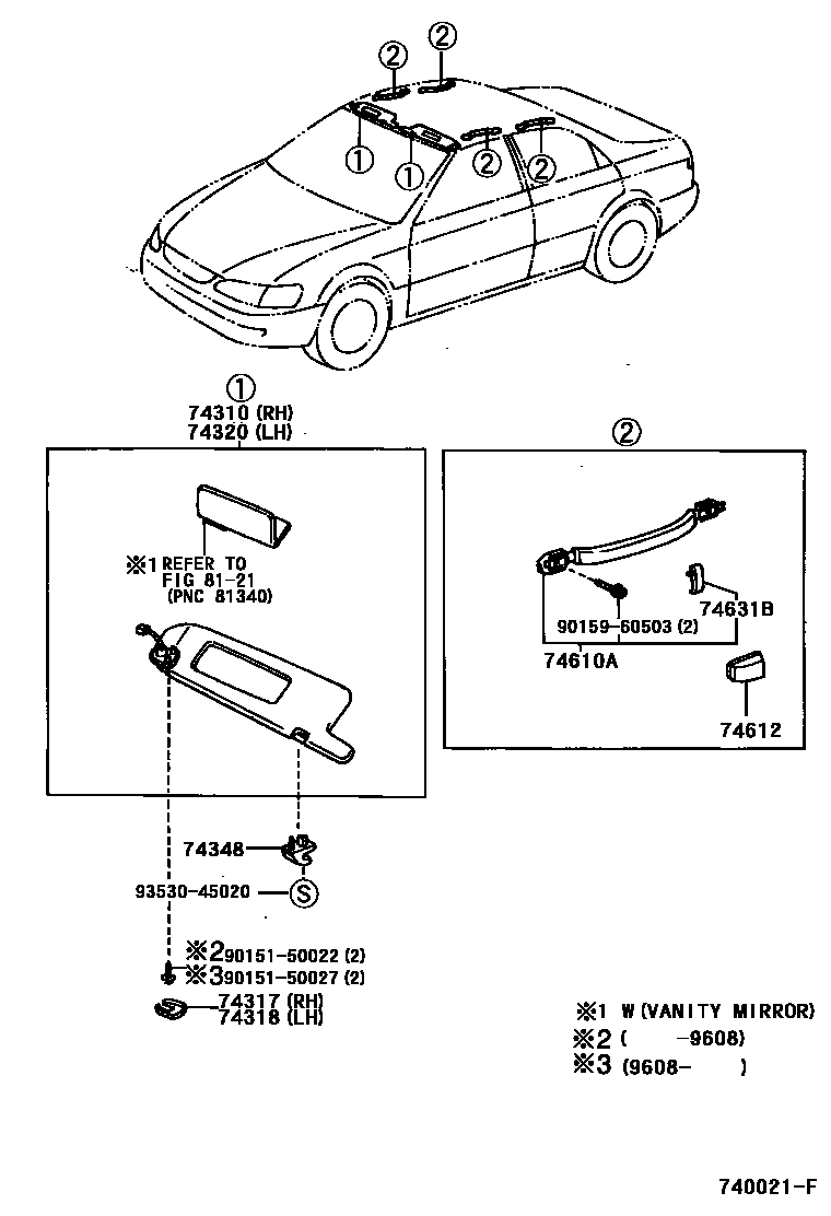 Toyota CAMRY 扶手和遮阳板 EPC diagram — 740021F