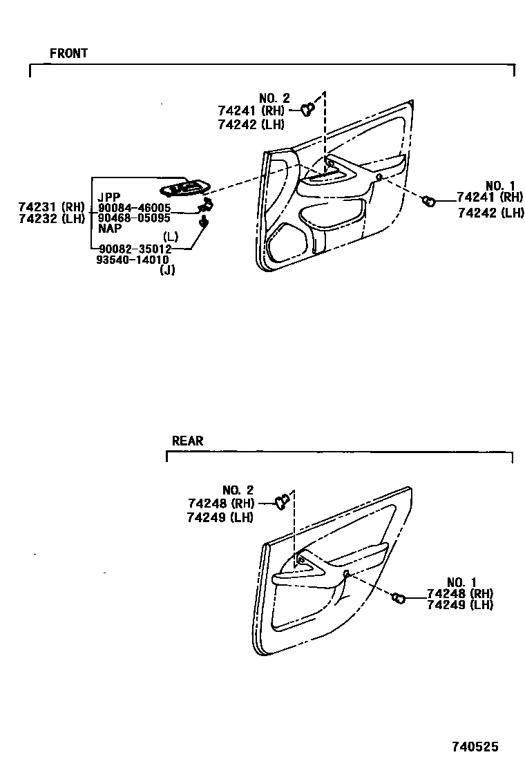 Toyota CAMRY 扶手和遮阳板 EPC diagram — 740525A