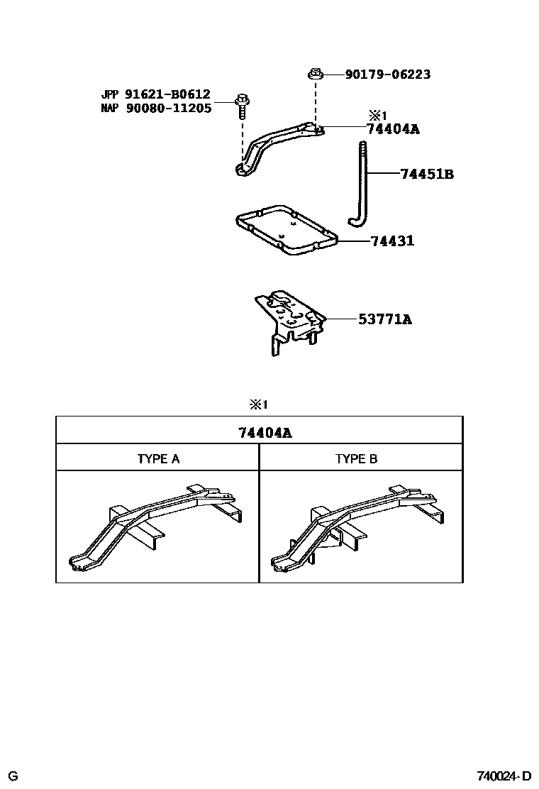 Toyota CAMRY battery holder EPC diagram — 740024D