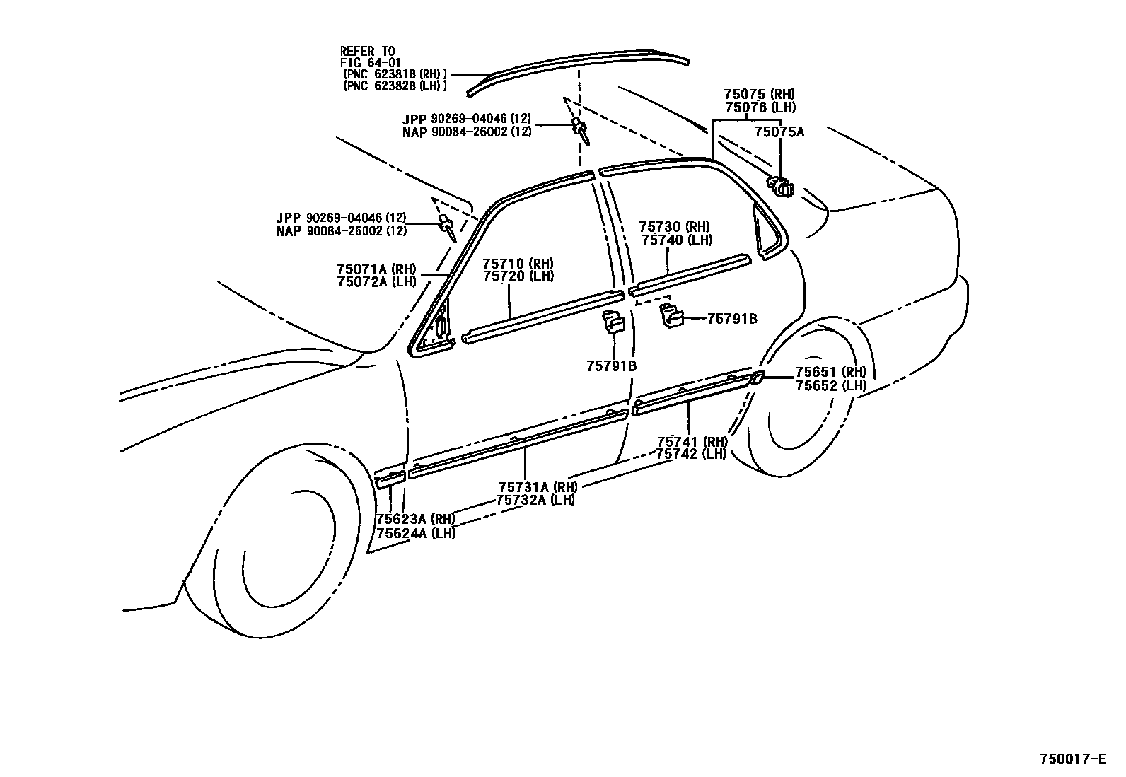 Toyota CAMRY 侧防护条 EPC diagram — 750017E