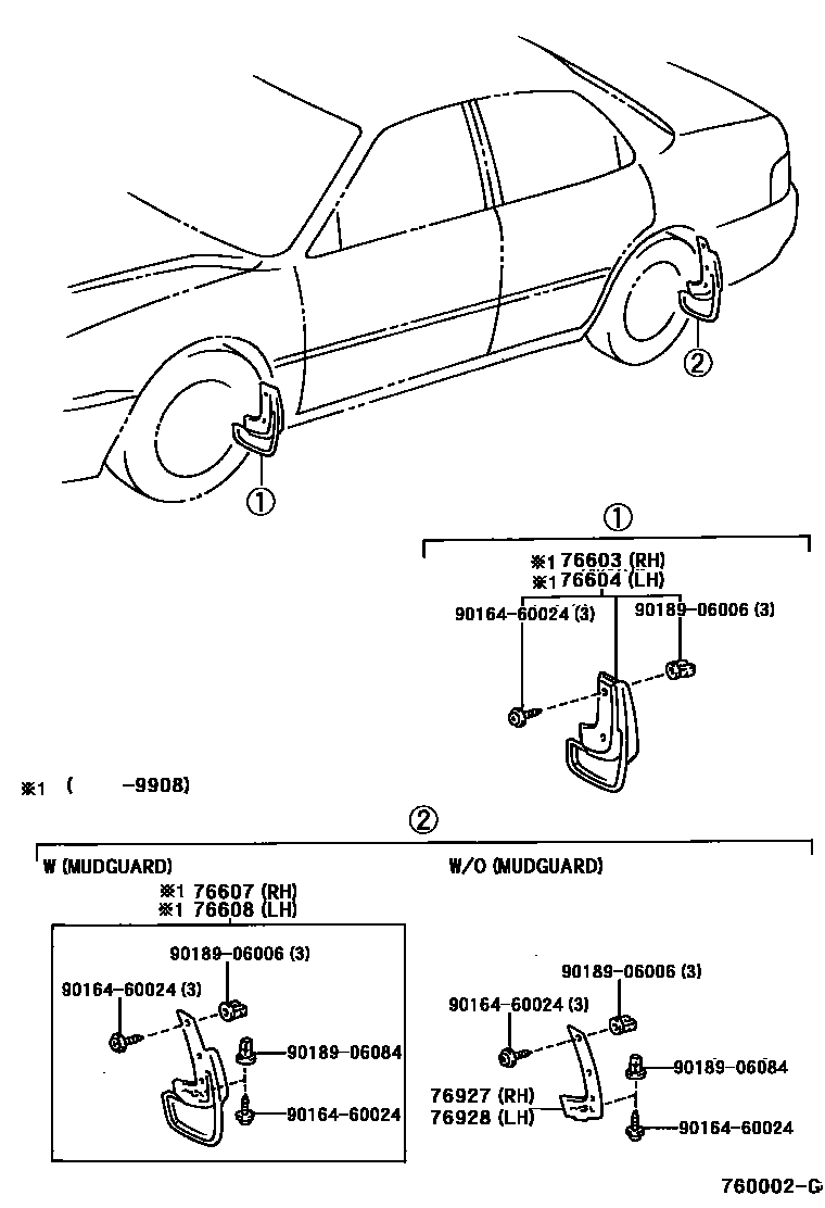 Toyota CAMRY 挡泥板和扰流板 EPC diagram — 760002G