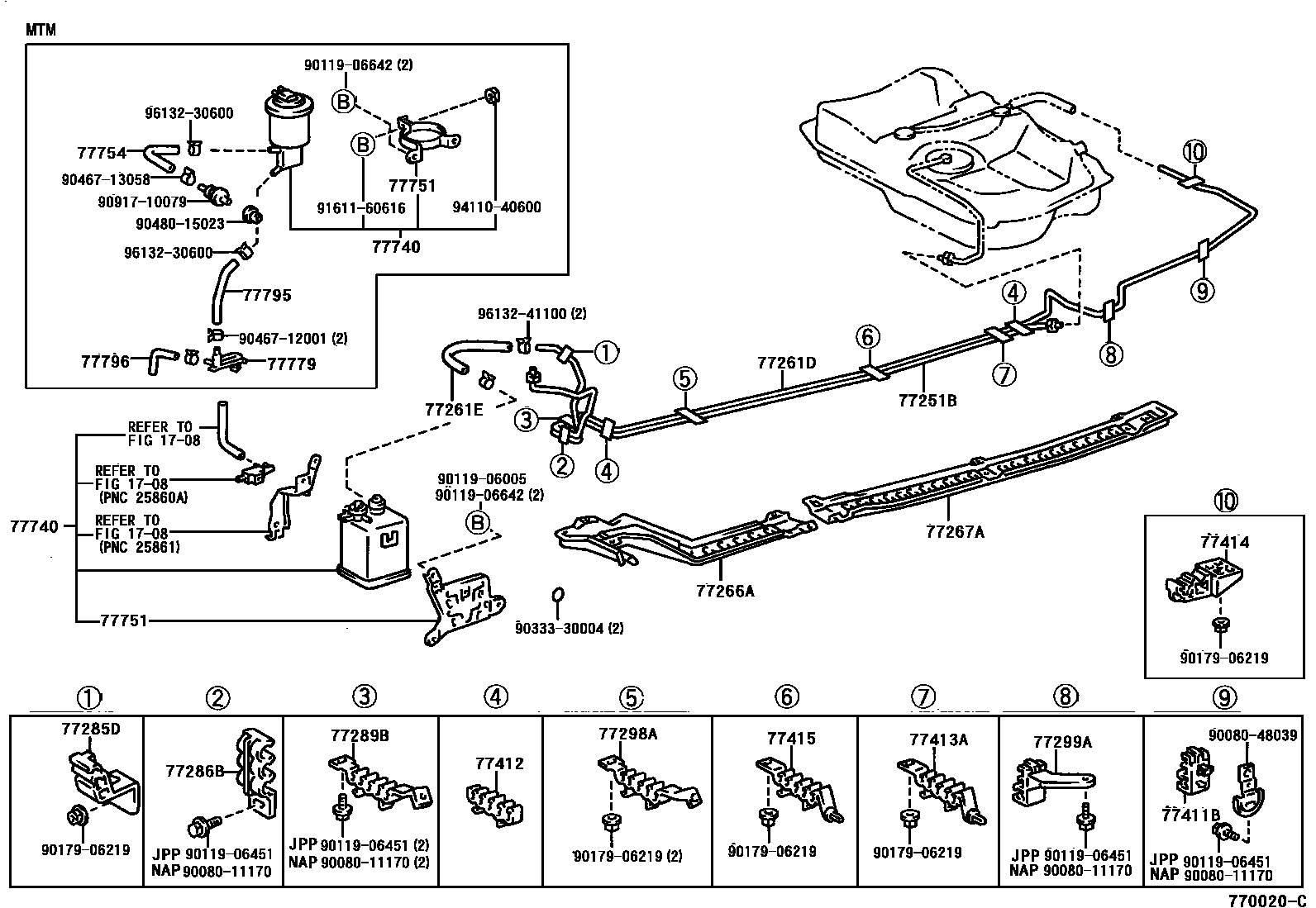 Toyota CAMRY 燃油箱和燃油管 EPC diagram — 770020C
