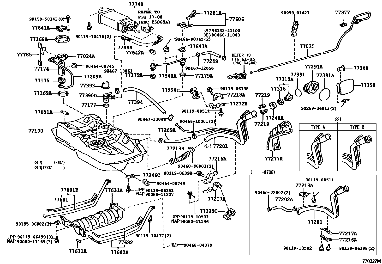 Toyota CAMRY 燃油箱和燃油管 EPC diagram — 770327N