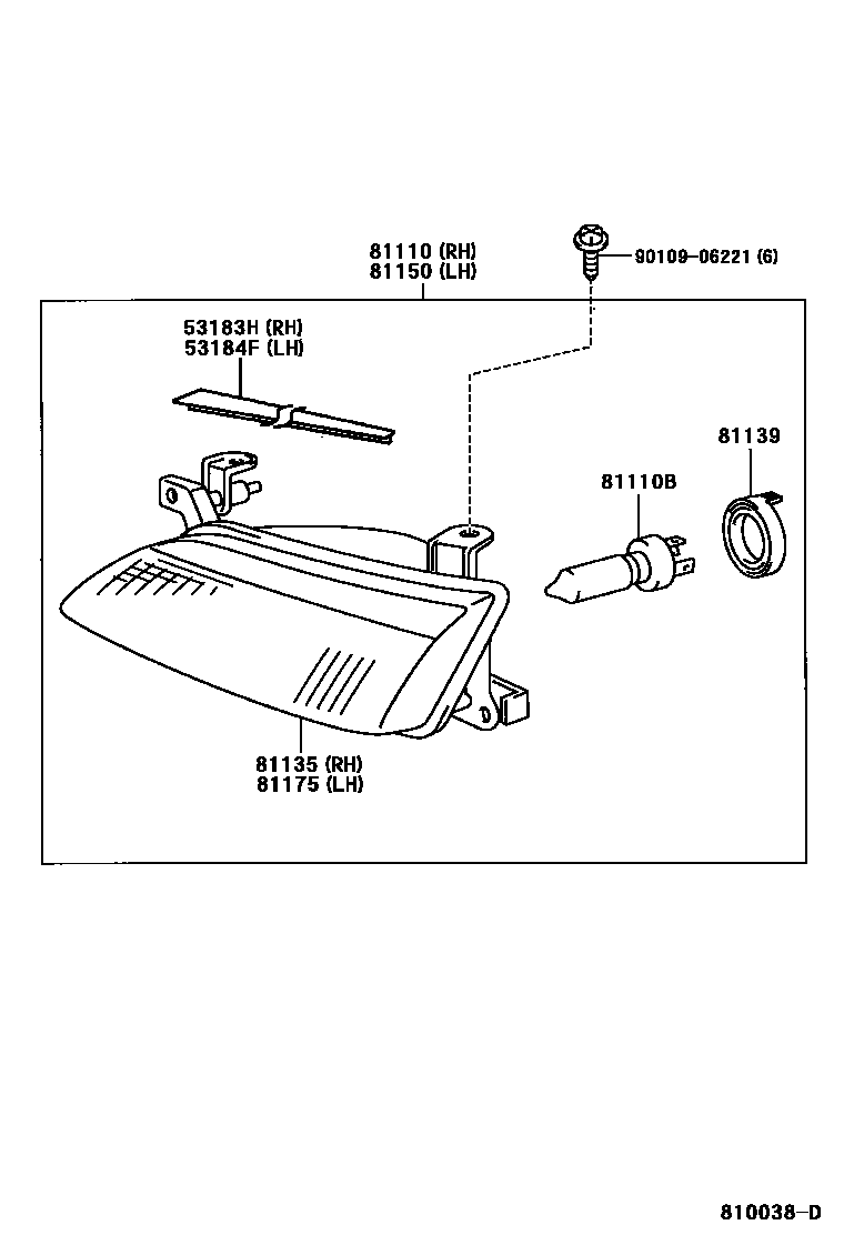 Toyota CAMRY Headlamp EPC diagram — 810038D