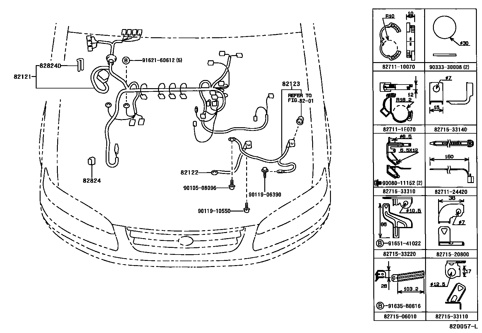 Toyota CAMRY 线束和卡夹 EPC diagram — 820057L
