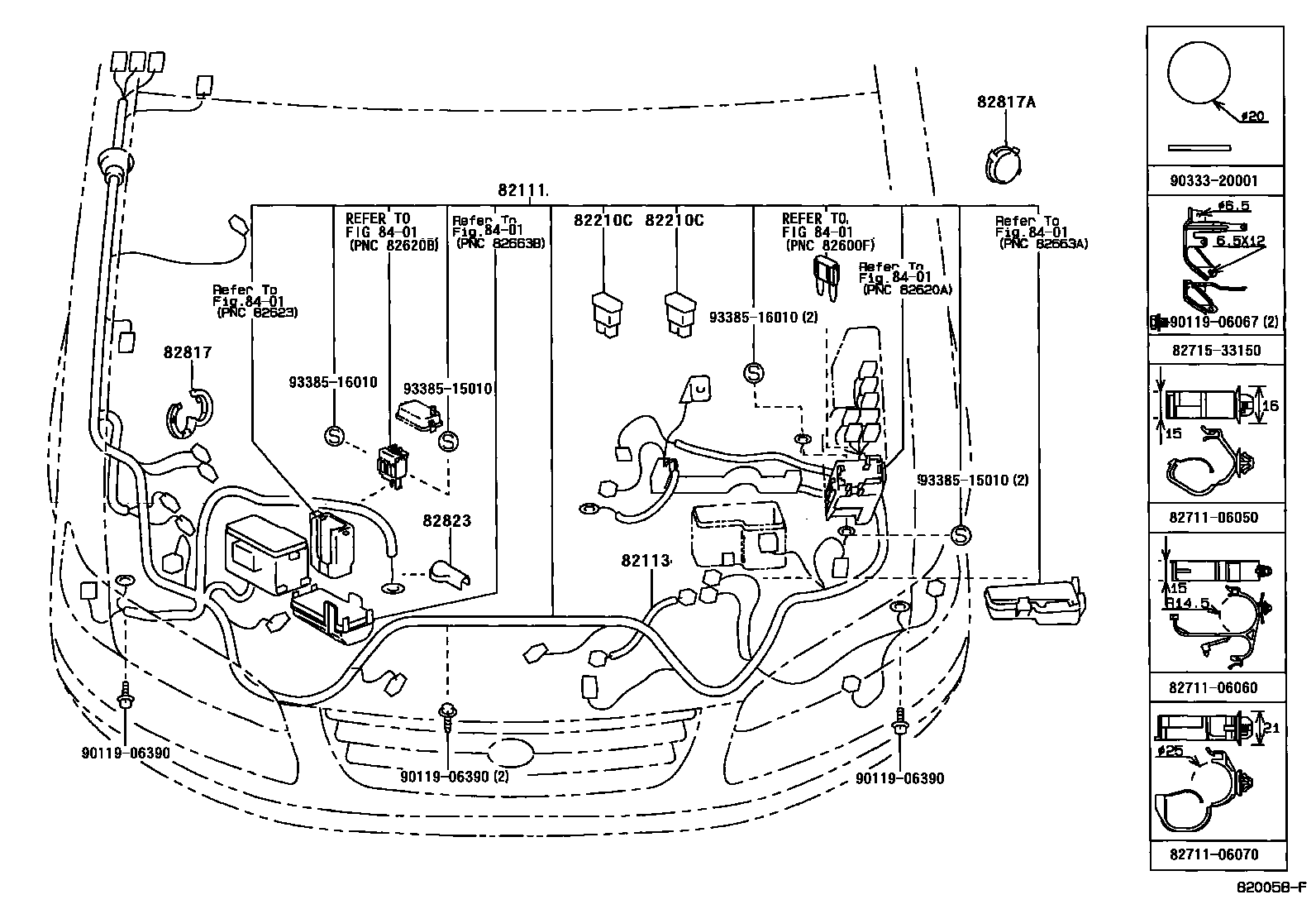 Toyota CAMRY 线束和卡夹 EPC diagram — 820058F