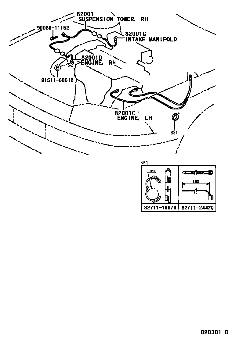 Toyota CAMRY 线束和卡夹 EPC diagram — 820301D