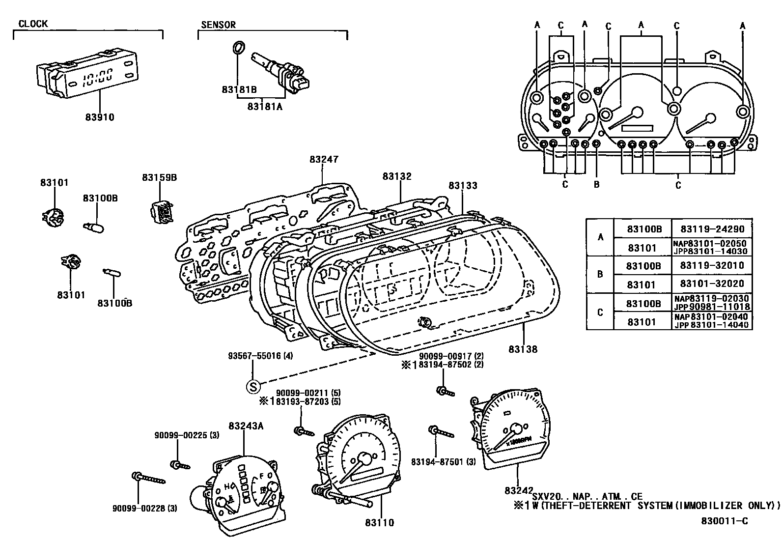 Toyota CAMRY 仪表 EPC diagram — 830011C