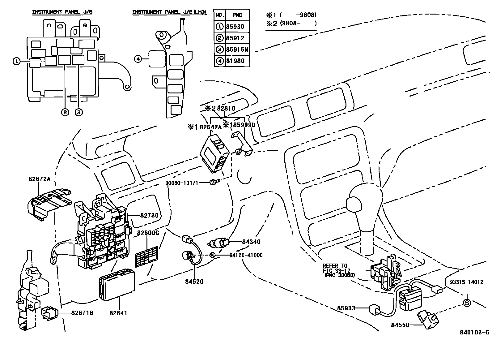 Toyota CAMRY 开关和继电器和ECU EPC diagram — 840103G