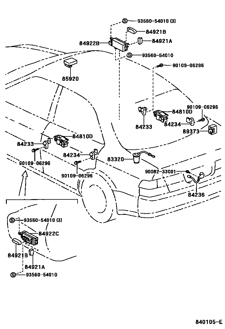Toyota CAMRY 开关和继电器和ECU EPC diagram — 840105E