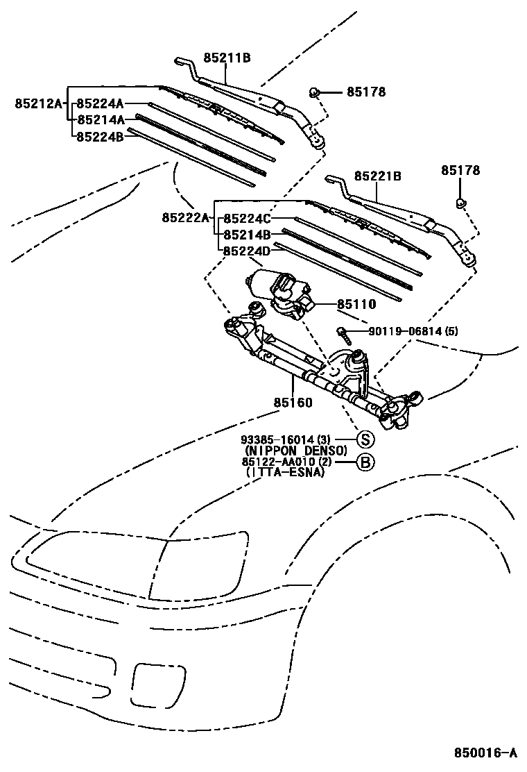 Toyota CAMRY 挡风玻璃刮水器 EPC diagram — 850016A
