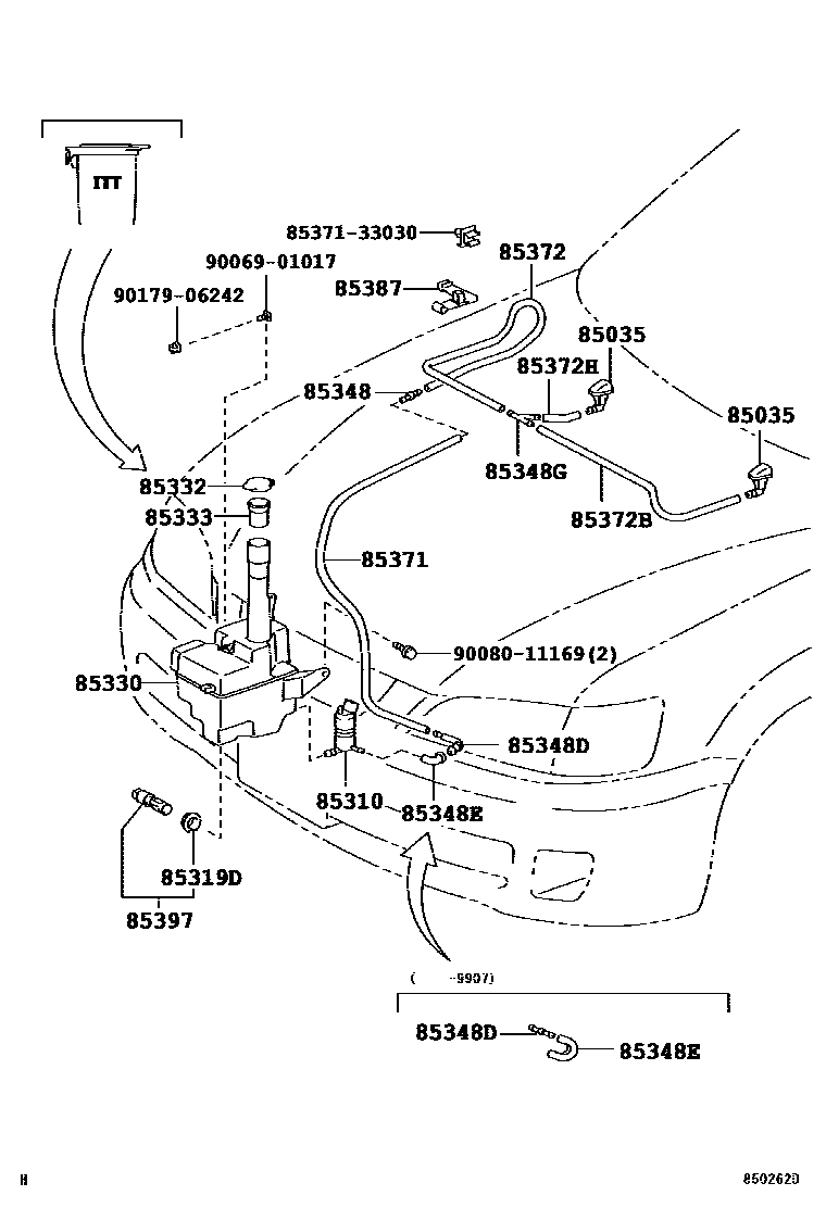 Toyota CAMRY 挡风玻璃清洗器 EPC diagram — 850262D